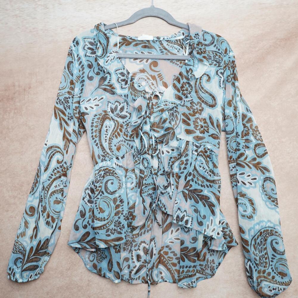 Ana Boho Paisley Ruffle Peplum Blouse Cottagecore M